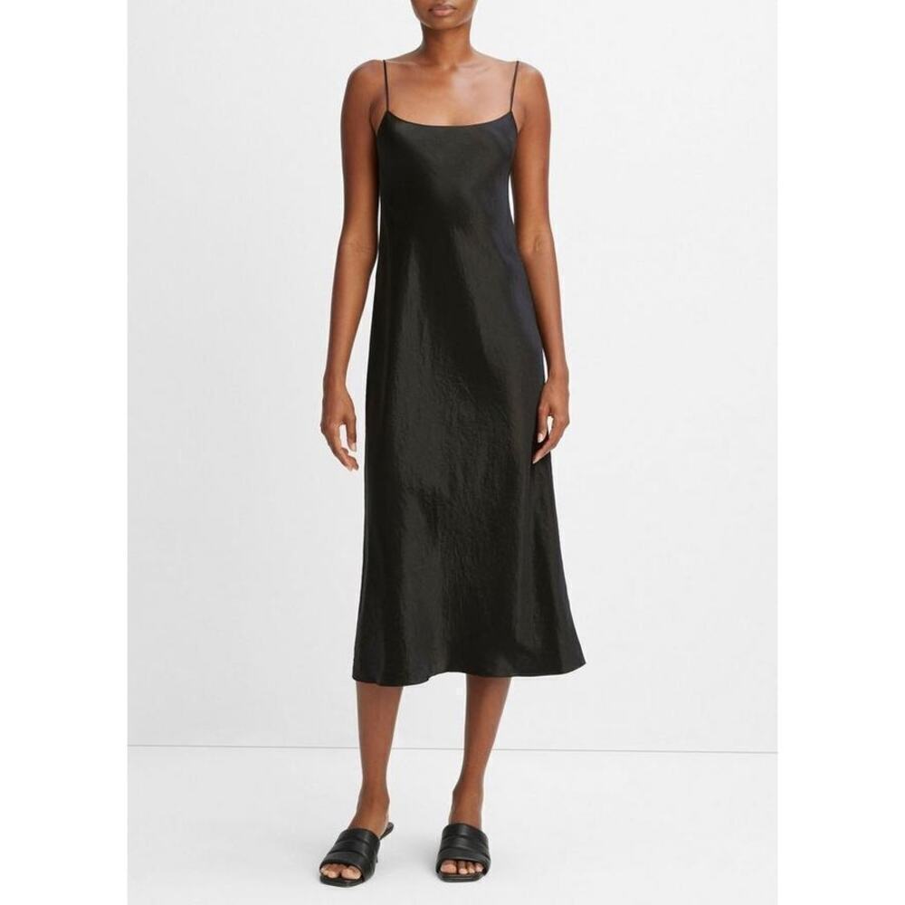 Vince VR68551013 Satin Slip Tank Midi Dress Sleeveless Black Size XL NWOT
